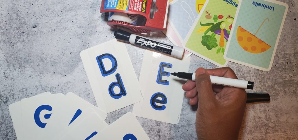 DIY dry erase alphabet cards by OT outside the box.