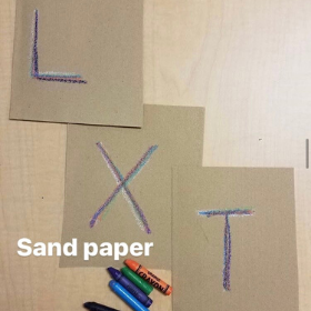 OT_FOR_SCHOOL uses sand paper for tactile feedback when practicing shapes, numbers, and letter formation.