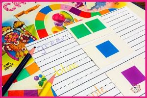 Candyland is a great game for incorporating handwriting. You can have your child write the color they draw on the card with a differing colored pencil for some cognitive exercise.