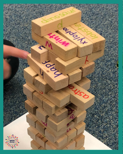 Adapting Jenga to have different letters and words on the sides of the blocks makes it a top favorite game for handwriting practice.