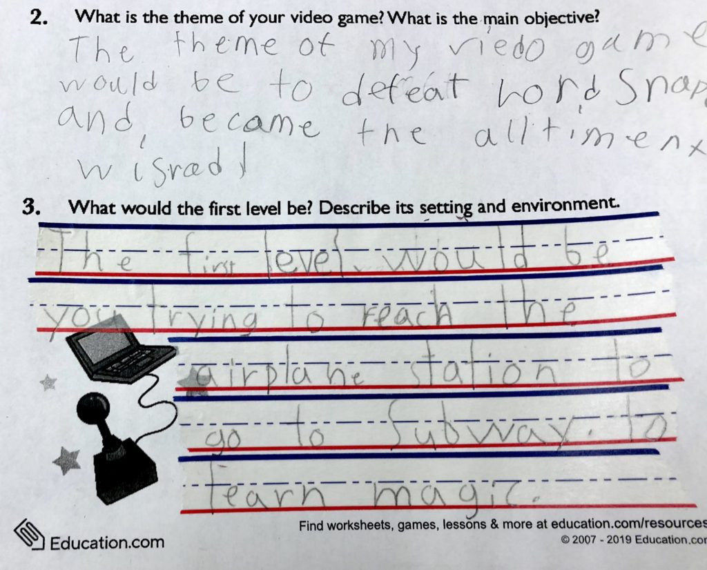 Sample of a fourth grader using WooTape 2 to improve letter sizing, proportions, and alignment of essay style writing.